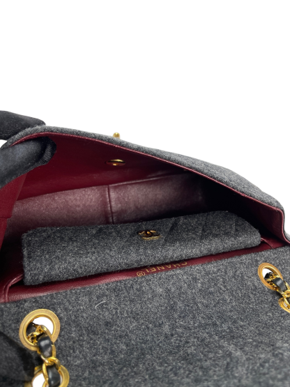 CHANEL -  Grey Black Lambskin Grey Felt Classic Flap Bag