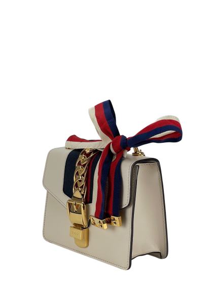GUCCI - White Calfskin Mini Chain Sylvie Leather Bag