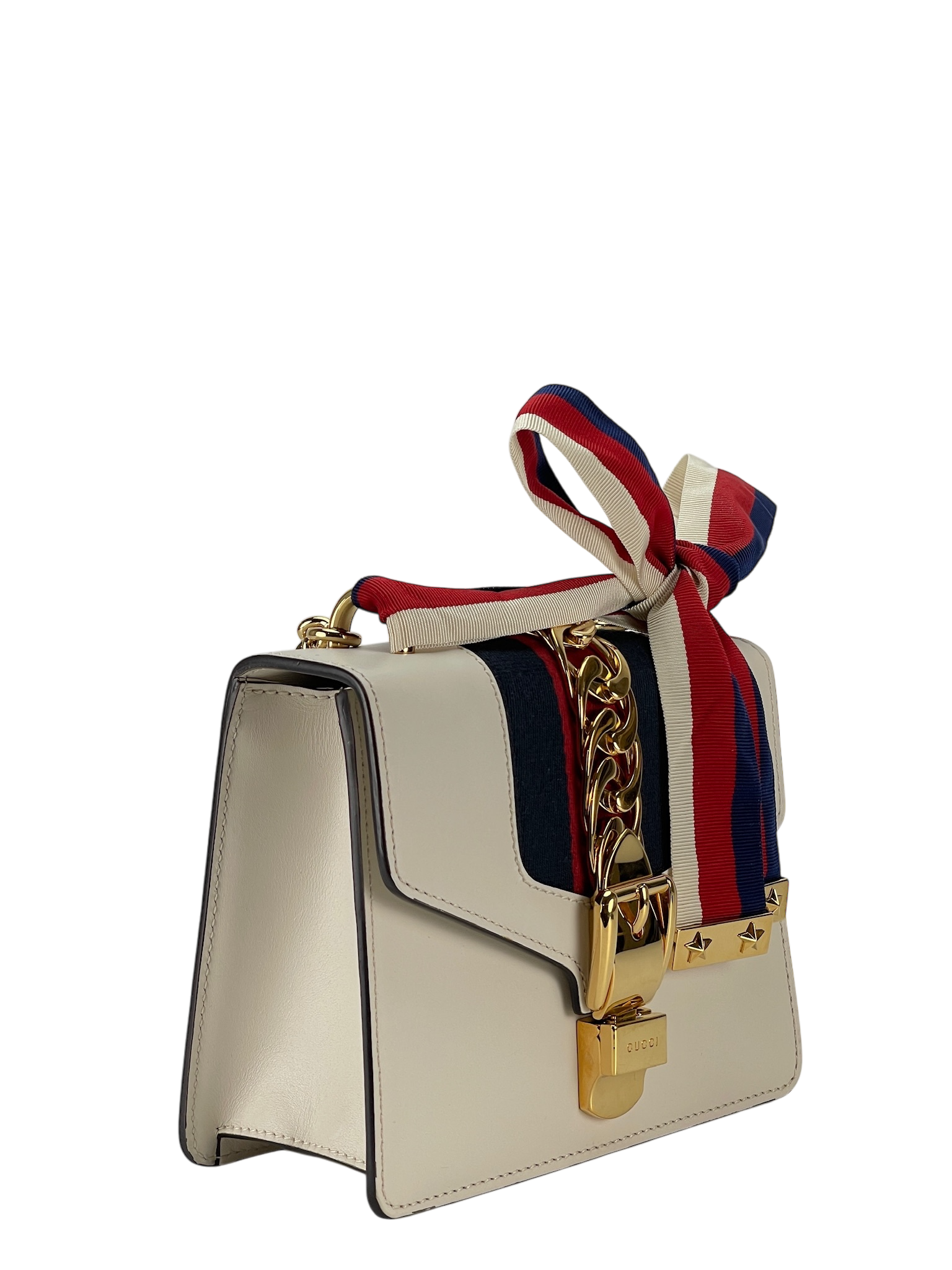 GUCCI - White Calfskin Mini Chain Sylvie Leather Bag