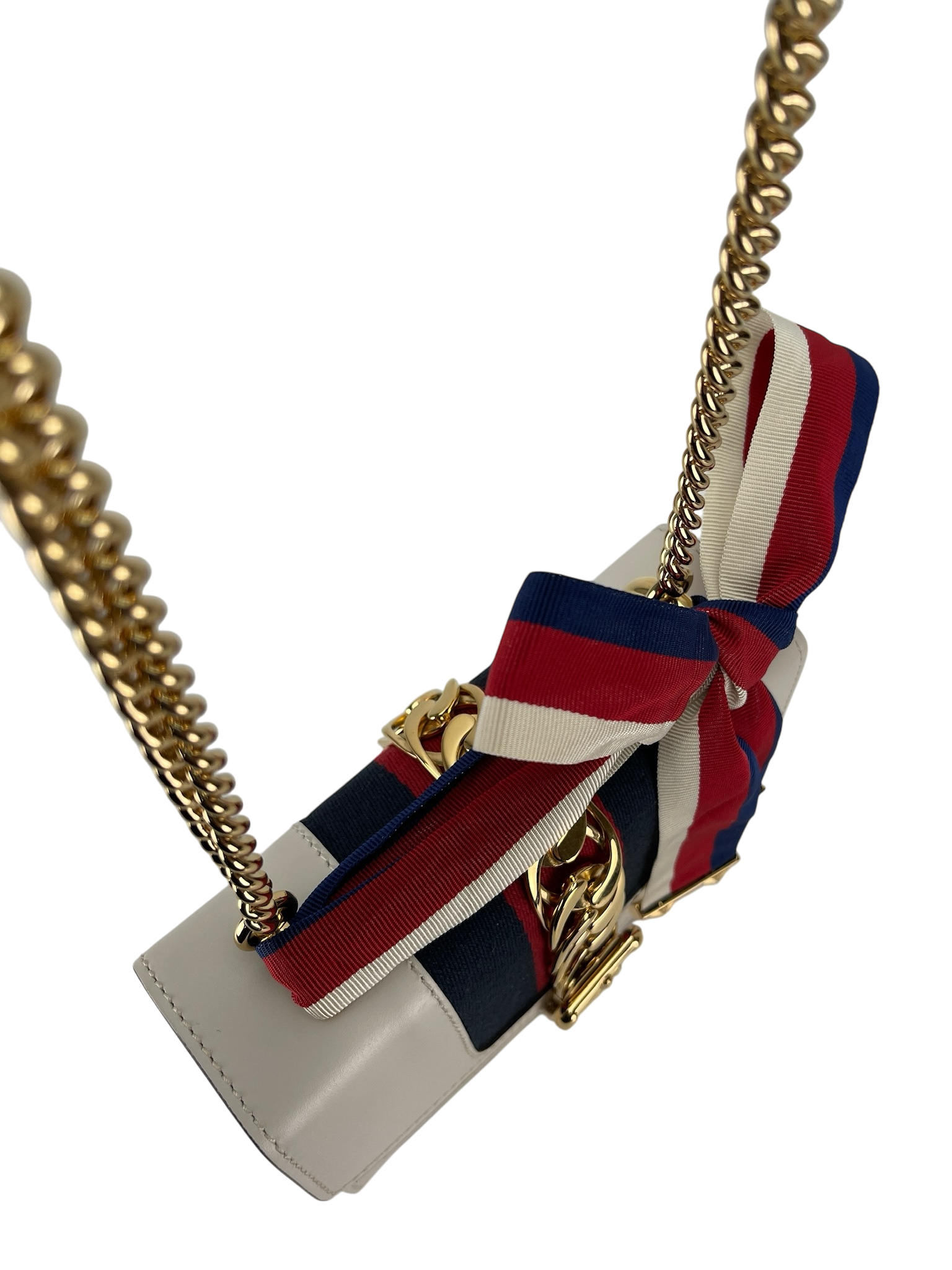 GUCCI - White Calfskin Mini Chain Sylvie Leather Bag