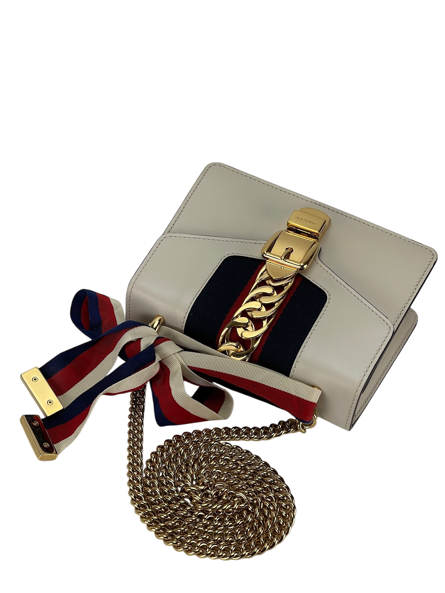 GUCCI - White Calfskin Mini Chain Sylvie Leather Bag