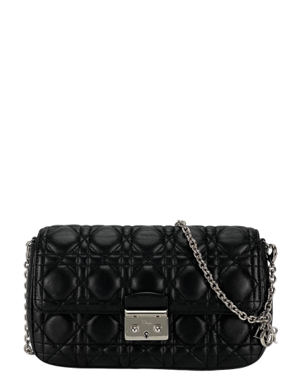 CHRISTIAN DIOR - Black Lambskin Miss Dior Wallet On Chain Dior Shoulder Bag