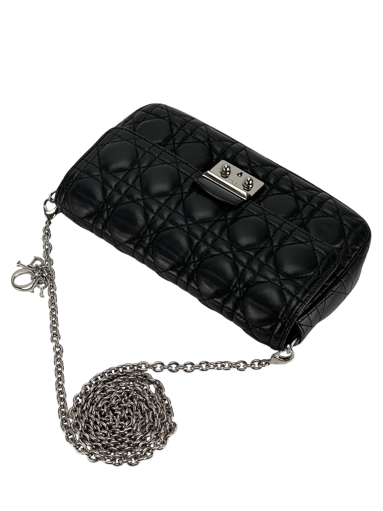 CHRISTIAN DIOR - Black Lambskin Miss Dior Wallet On Chain Dior Shoulder Bag