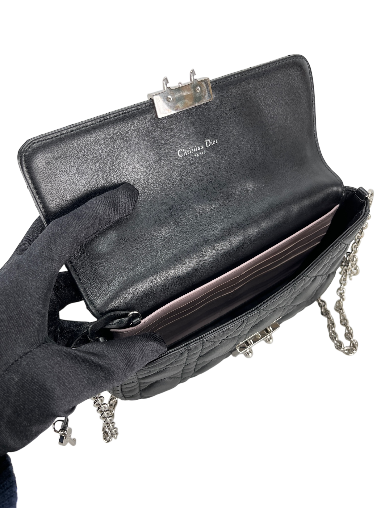 CHRISTIAN DIOR - Black Lambskin Miss Dior Wallet On Chain Dior Shoulder Bag