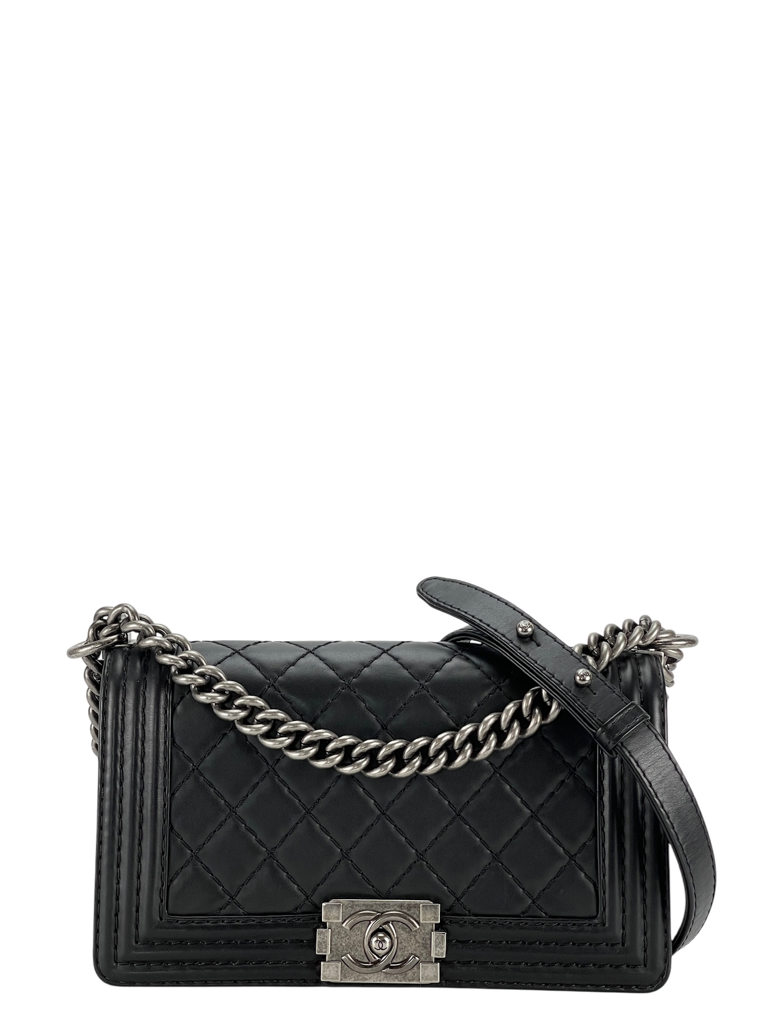 CHANEL -  Black Lambskin ChainShoulder Boy Flap Bag