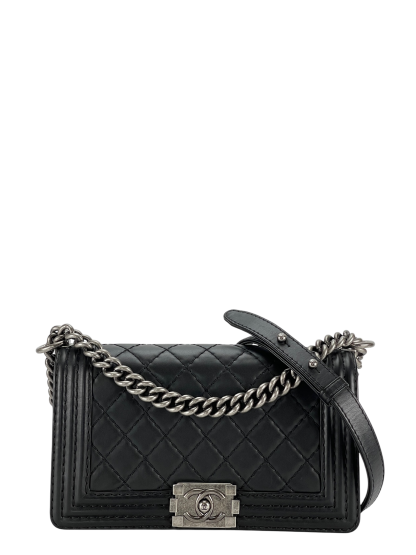 CHANEL -  Black Lambskin ChainShoulder Boy Flap Bag