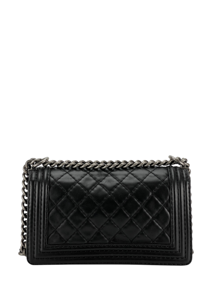 CHANEL -  Black Lambskin ChainShoulder Boy Flap Bag
