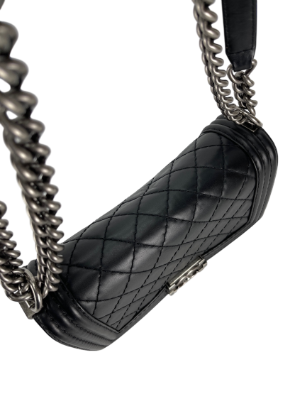 CHANEL -  Black Lambskin ChainShoulder Boy Flap Bag