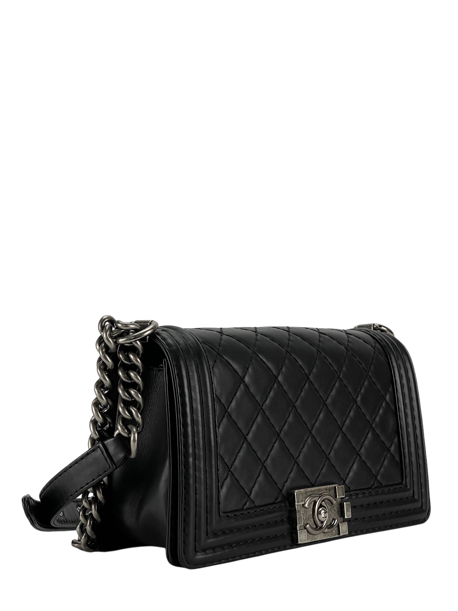 CHANEL -  Black Lambskin ChainShoulder Boy Flap Bag