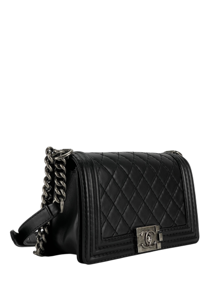 CHANEL -  Black Lambskin ChainShoulder Boy Flap Bag