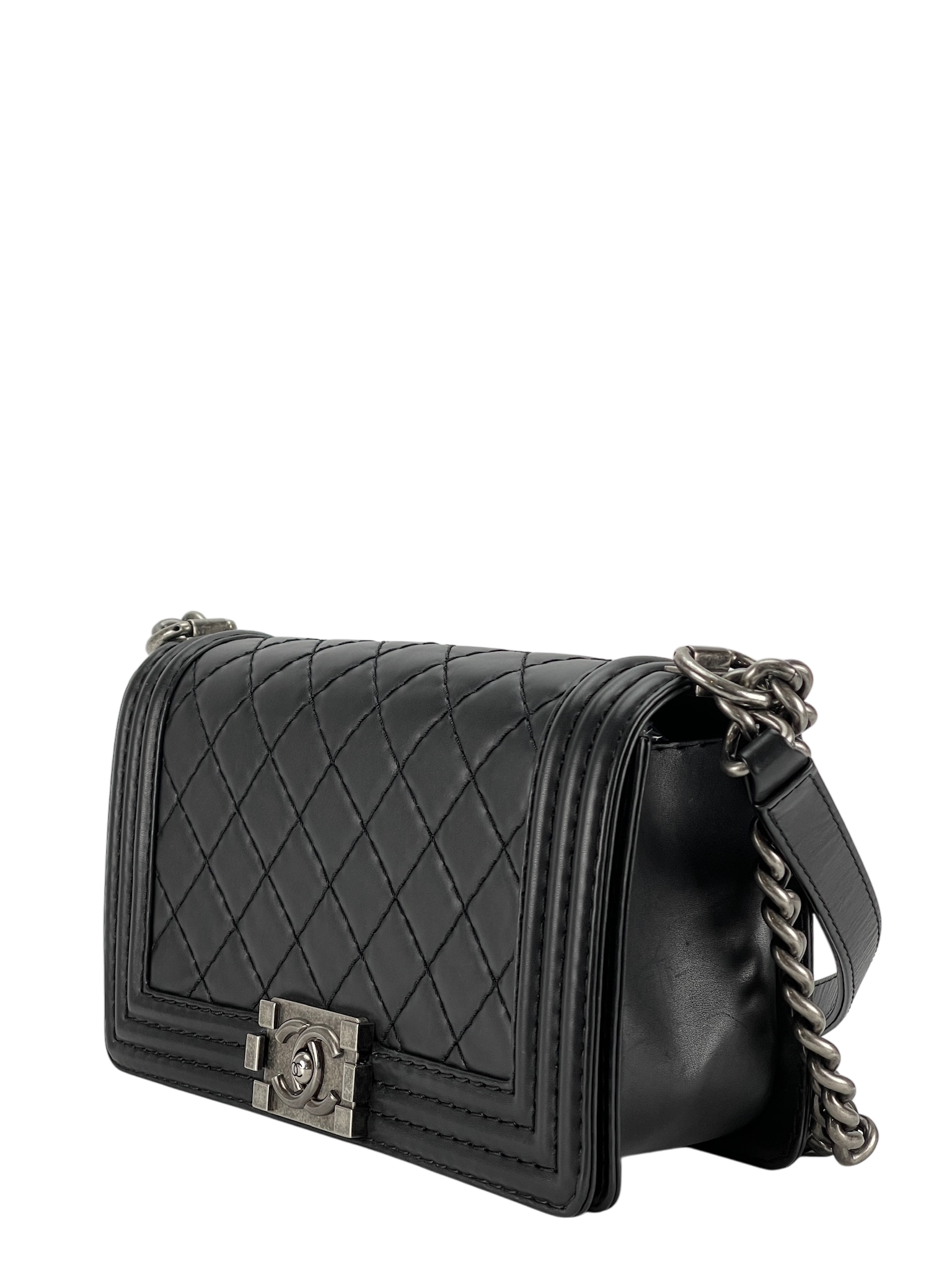 CHANEL -  Black Lambskin ChainShoulder Boy Flap Bag