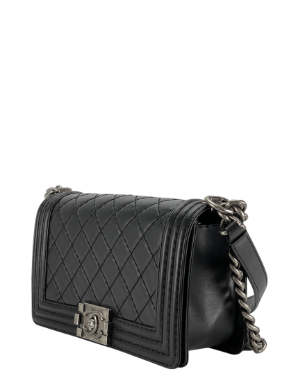 CHANEL -  Black Lambskin ChainShoulder Boy Flap Bag