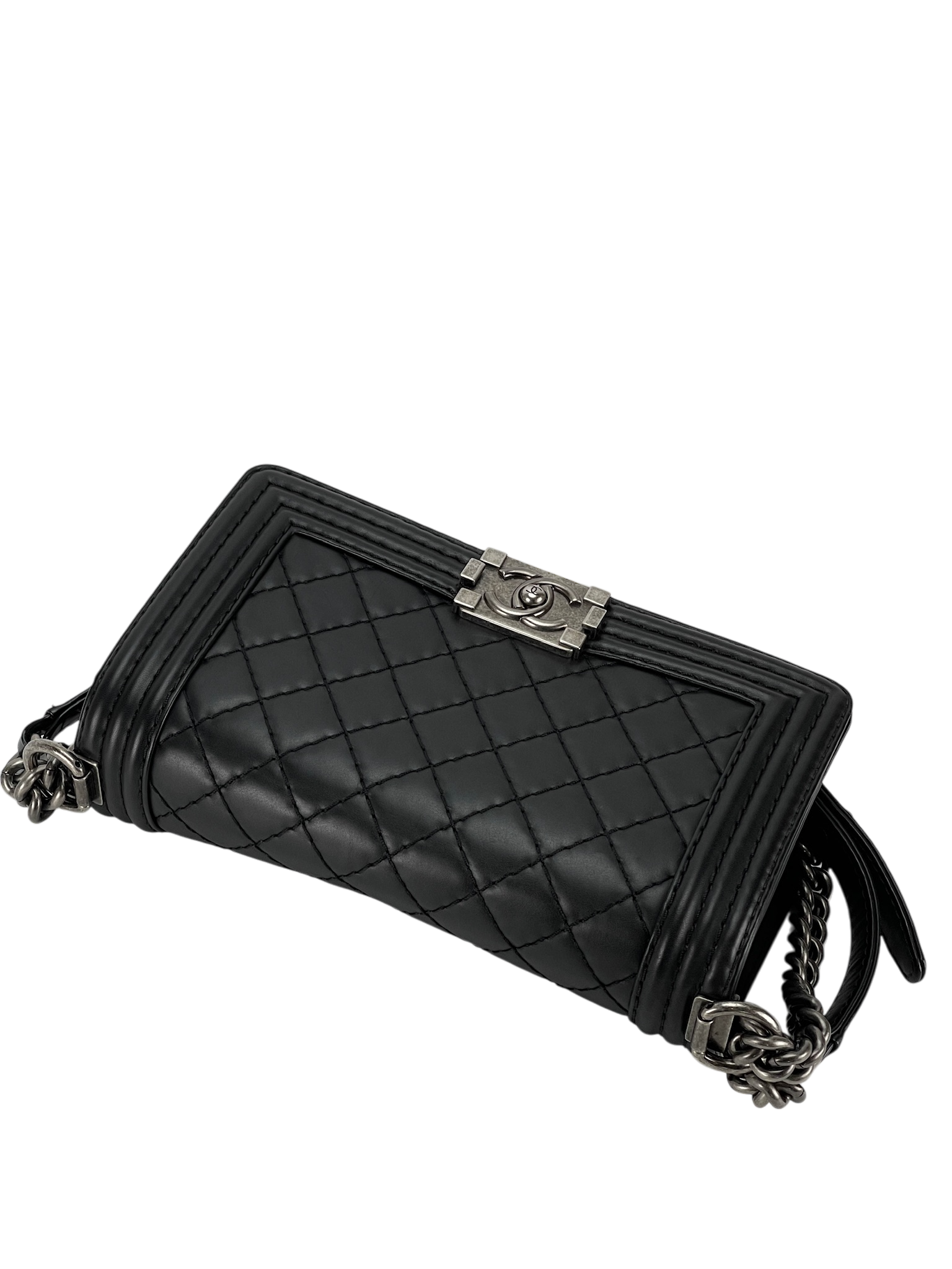 CHANEL -  Black Lambskin ChainShoulder Boy Flap Bag