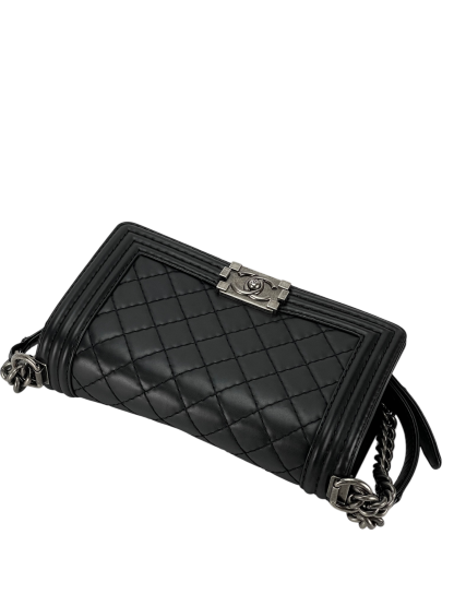 CHANEL -  Black Lambskin ChainShoulder Boy Flap Bag