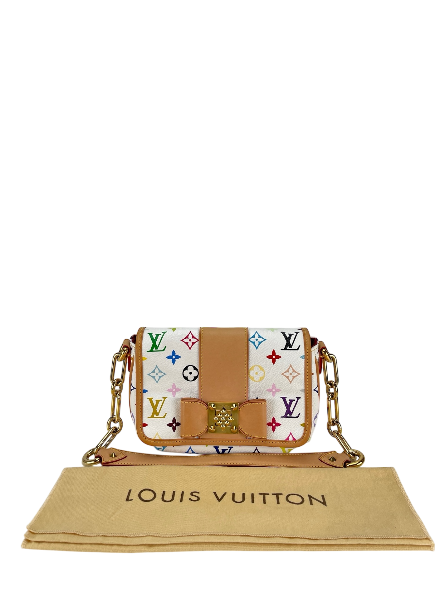 LOUIS VUITTON - White Canvas Monogram Multicolor Patti Chain Handbag