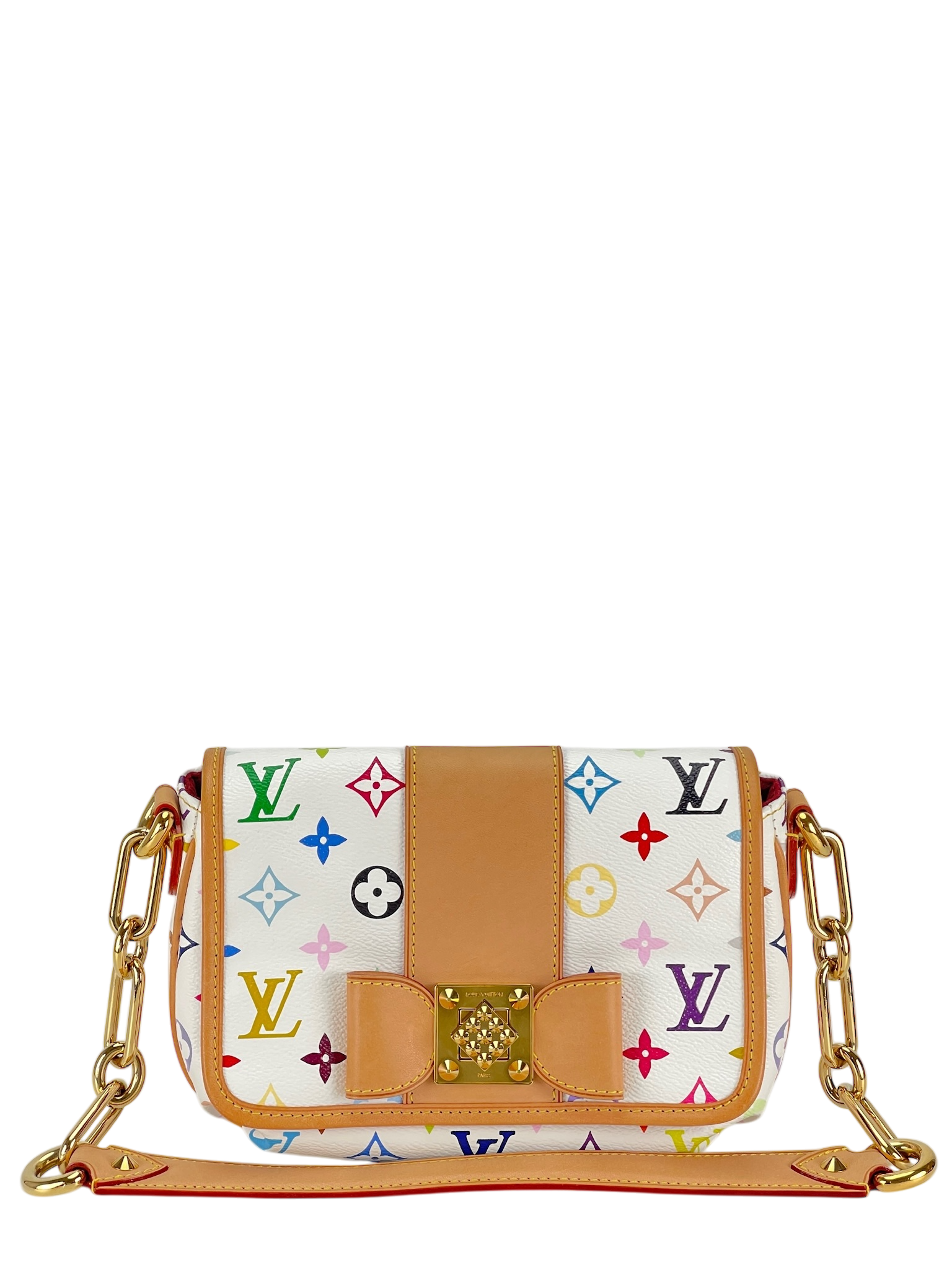 LOUIS VUITTON - White Canvas Monogram Multicolor Patti Chain Handbag