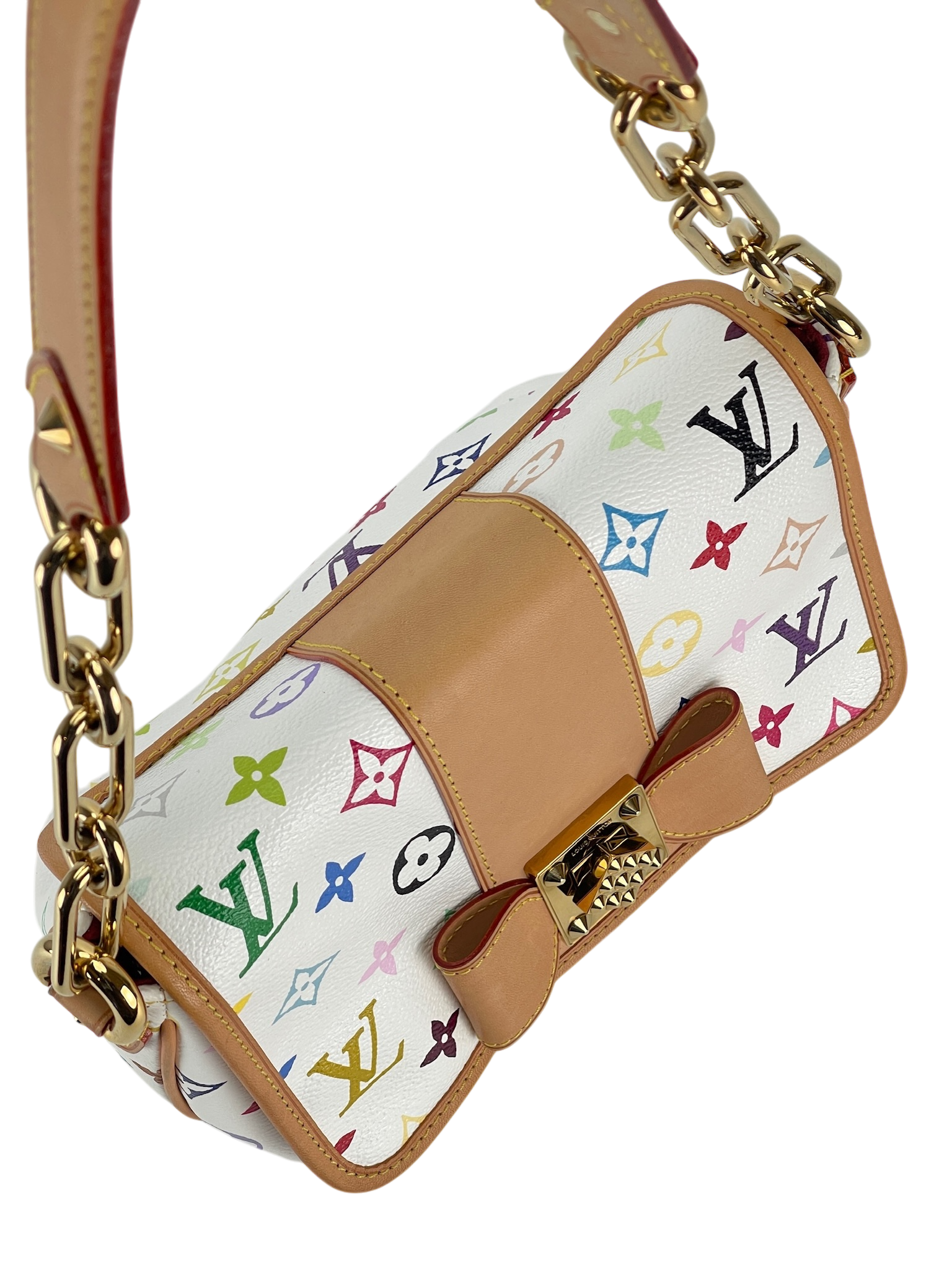 LOUIS VUITTON - White Canvas Monogram Multicolor Patti Chain Handbag