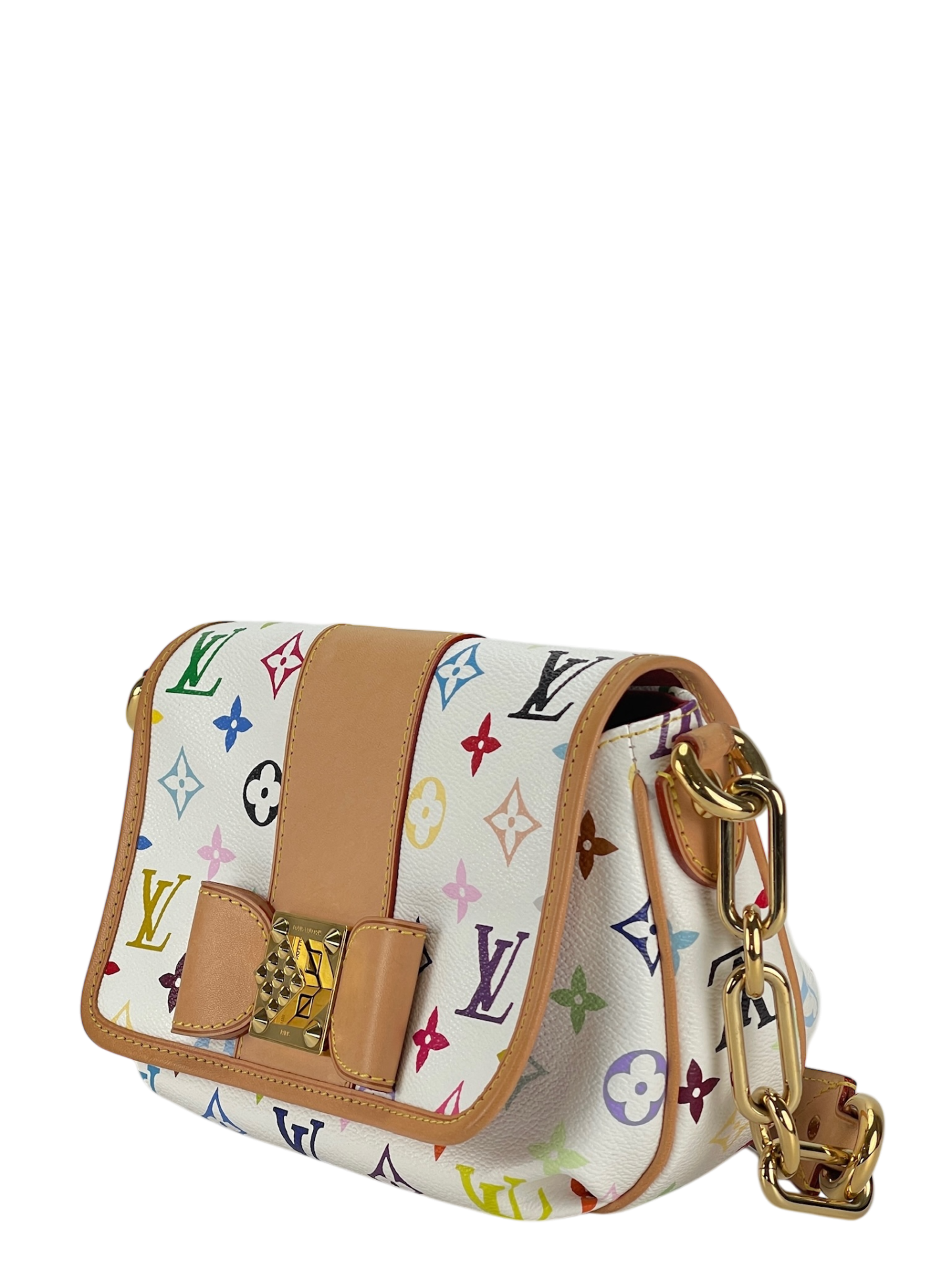 LOUIS VUITTON - White Canvas Monogram Multicolor Patti Chain Handbag