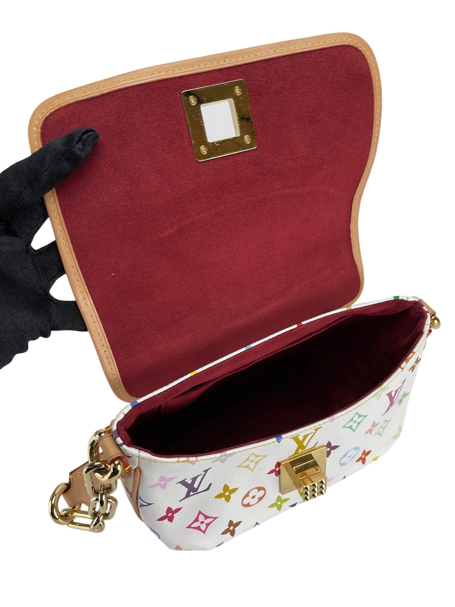 LOUIS VUITTON - White Canvas Monogram Multicolor Patti Chain Handbag