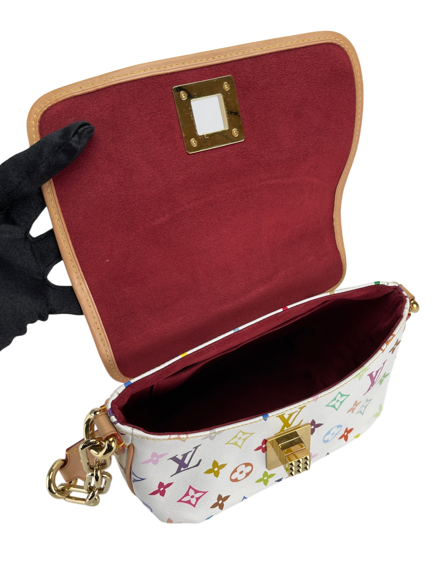 LOUIS VUITTON - White Canvas Monogram Multicolor Patti Chain Handbag