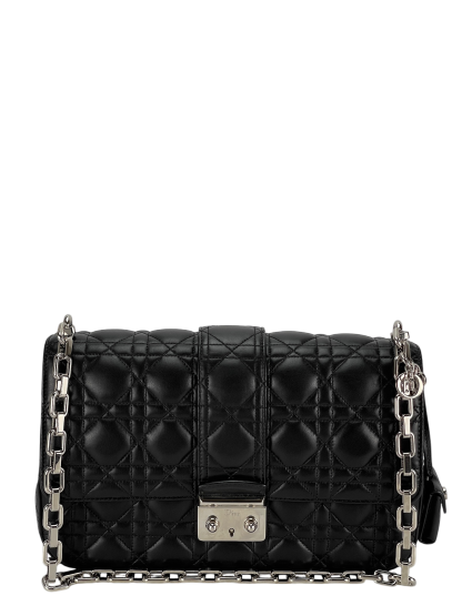 CHRISTIAN DIOR - Black Lambskin Miss Dior Leather Crossbody Bag
