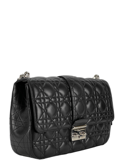 CHRISTIAN DIOR - Black Lambskin Miss Dior Leather Crossbody Bag
