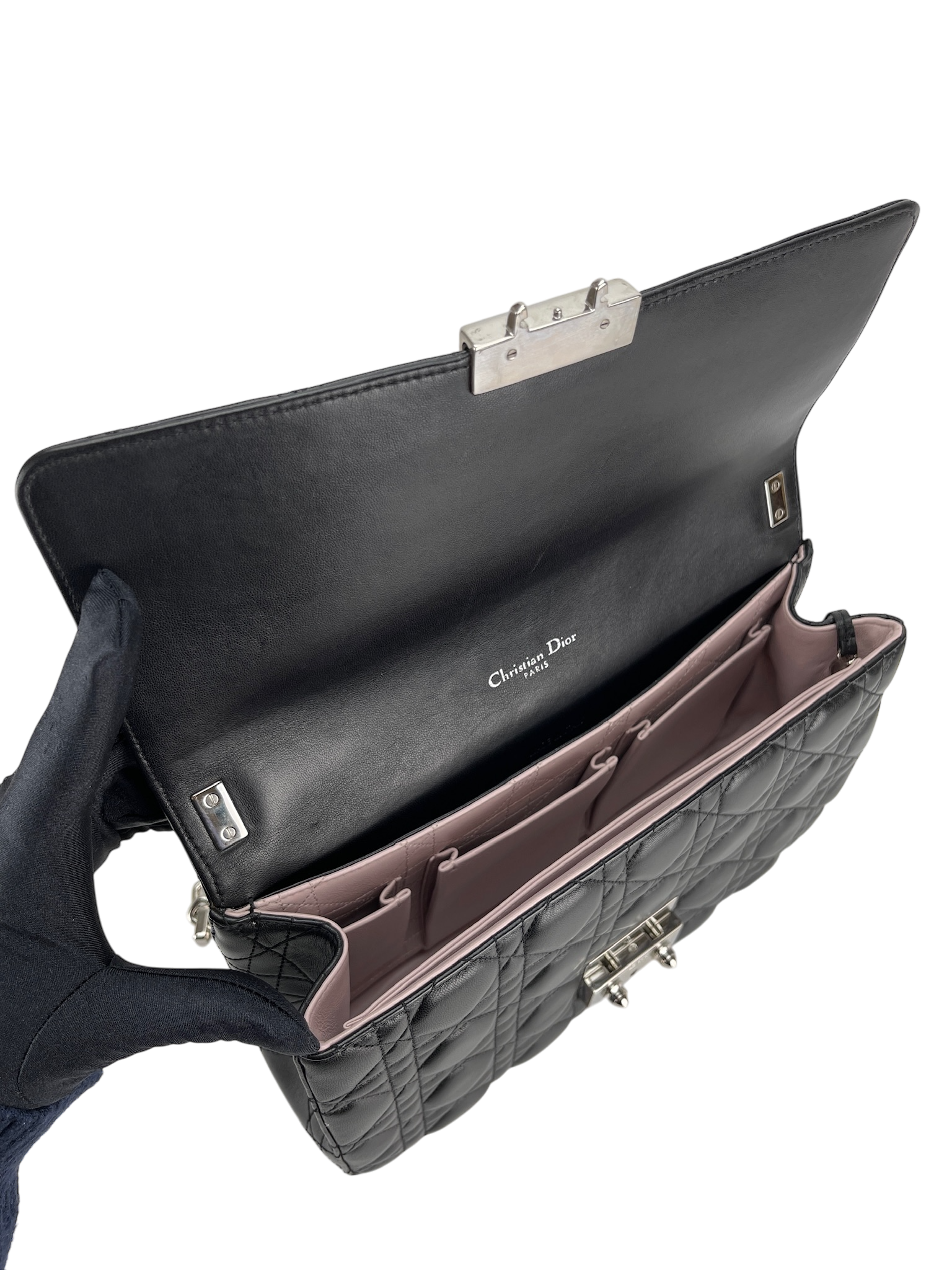 CHRISTIAN DIOR - Black Lambskin Miss Dior Leather Crossbody Bag
