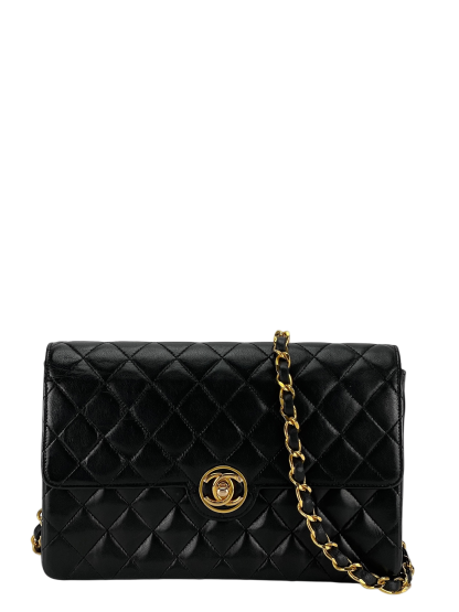 CHANEL -  Black Lambskin Single Chain Shoulder Bag in Matelasse 