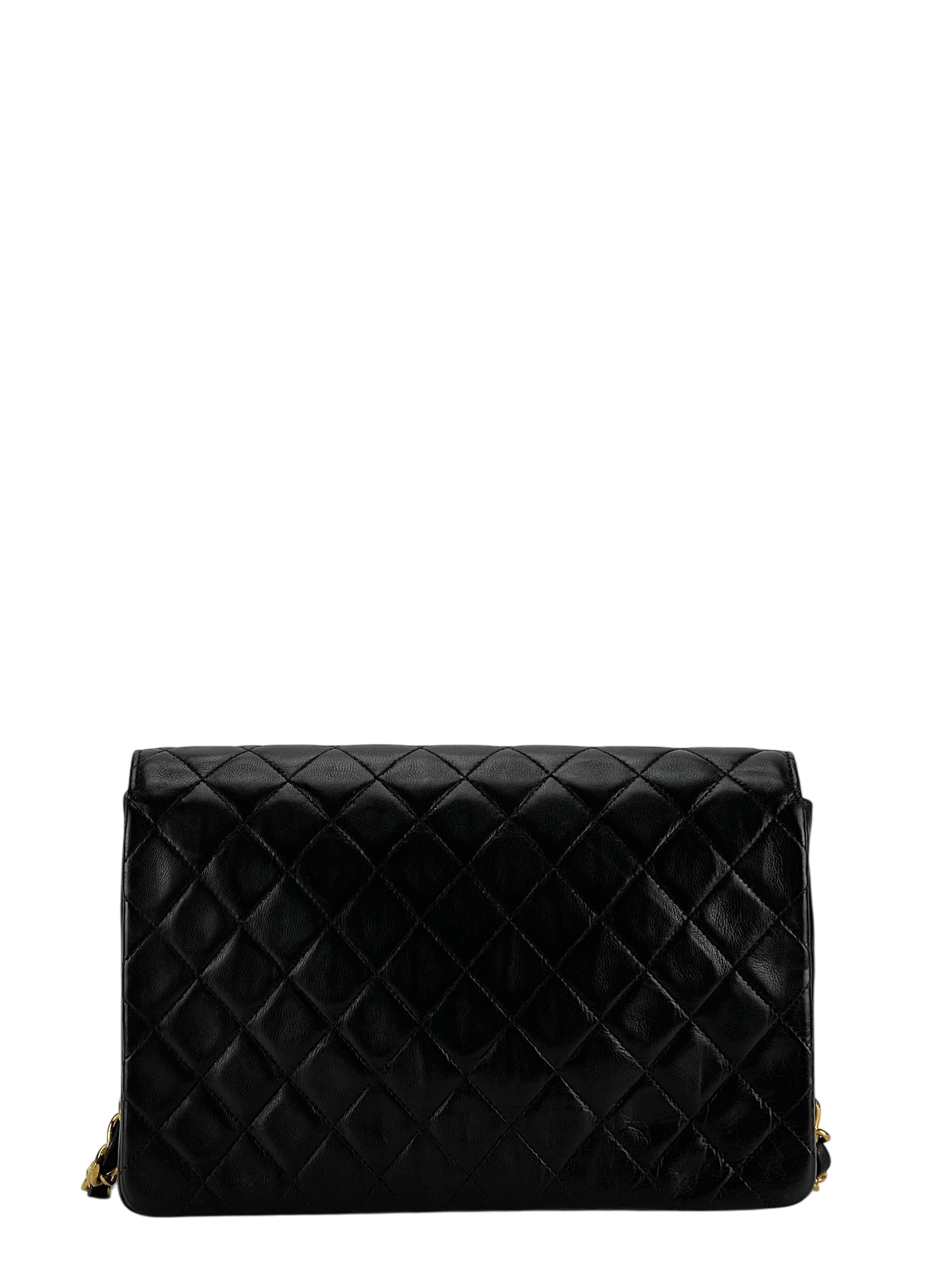 CHANEL -  Black Lambskin Single Chain Shoulder Bag in Matelasse 