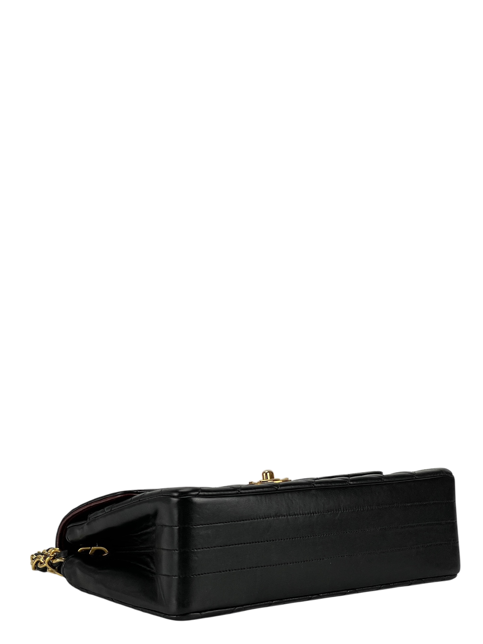 CHANEL -  Black Lambskin Single Chain Shoulder Bag in Matelasse 