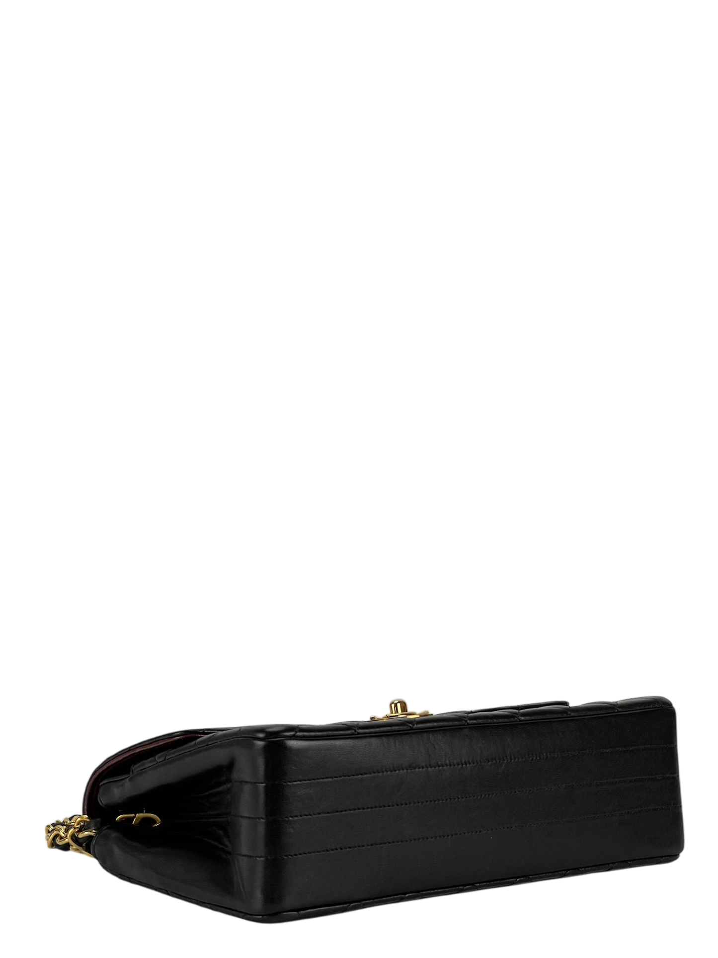CHANEL -  Black Lambskin Single Chain Shoulder Bag in Matelasse 