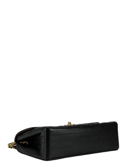 CHANEL -  Black Lambskin Single Chain Shoulder Bag in Matelasse 