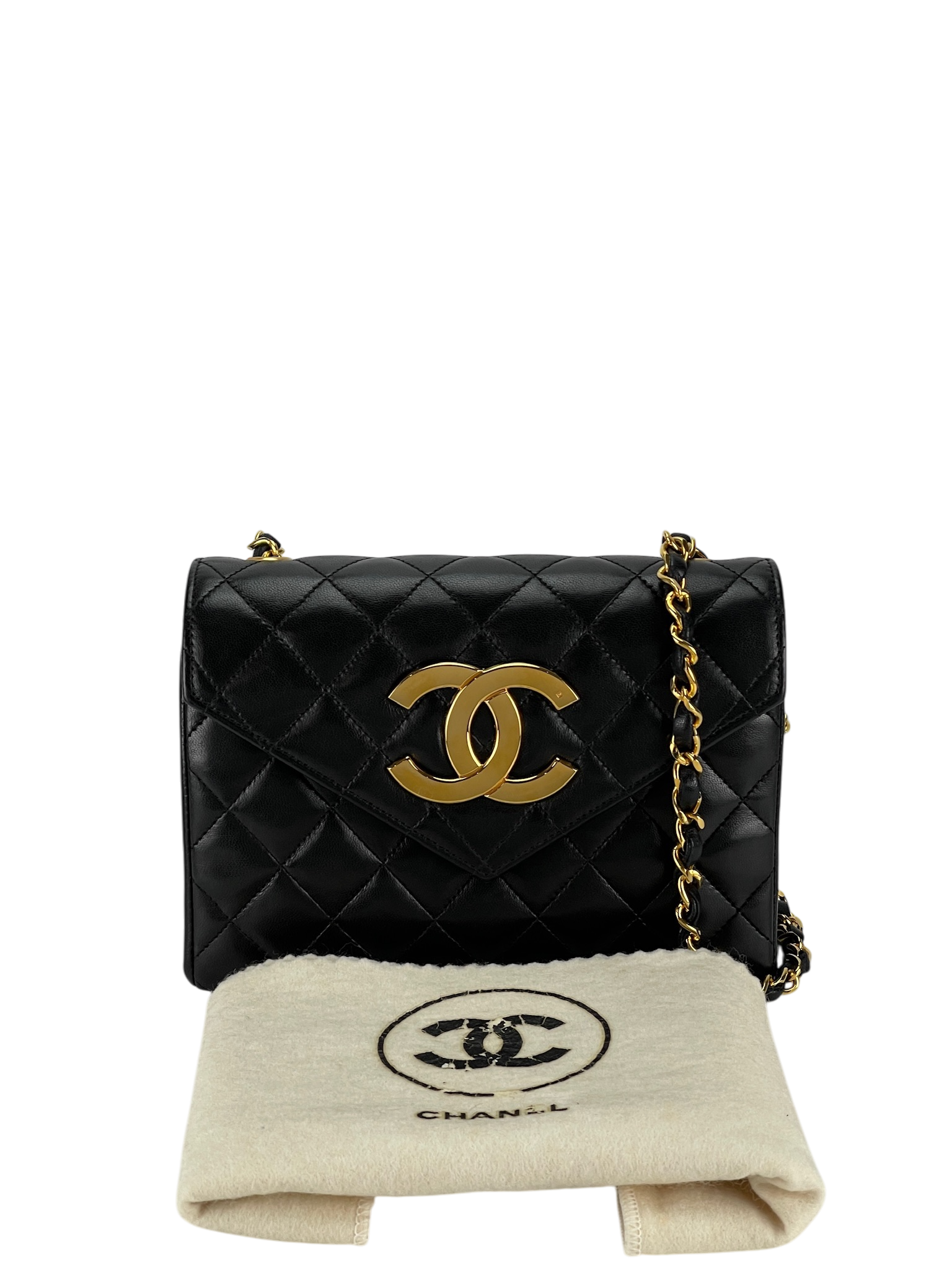 CHANEL -  Black Lambskin Flap Chain Shoulder Bag