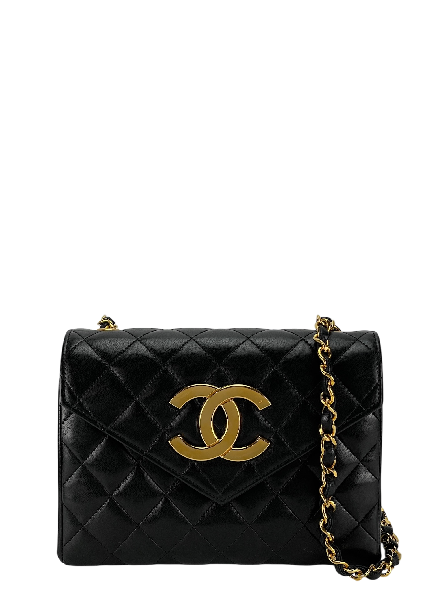 CHANEL -  Black Lambskin Flap Chain Shoulder Bag