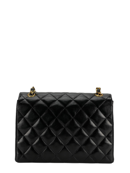 CHANEL -  Black Lambskin Flap Chain Shoulder Bag