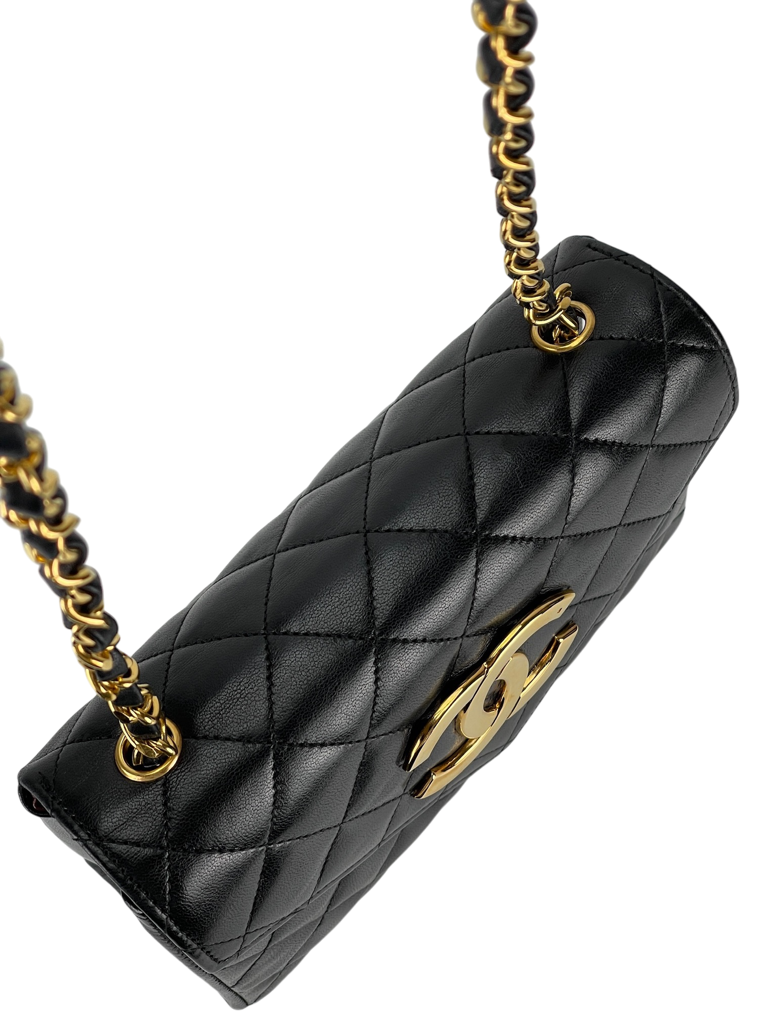 CHANEL -  Black Lambskin Flap Chain Shoulder Bag