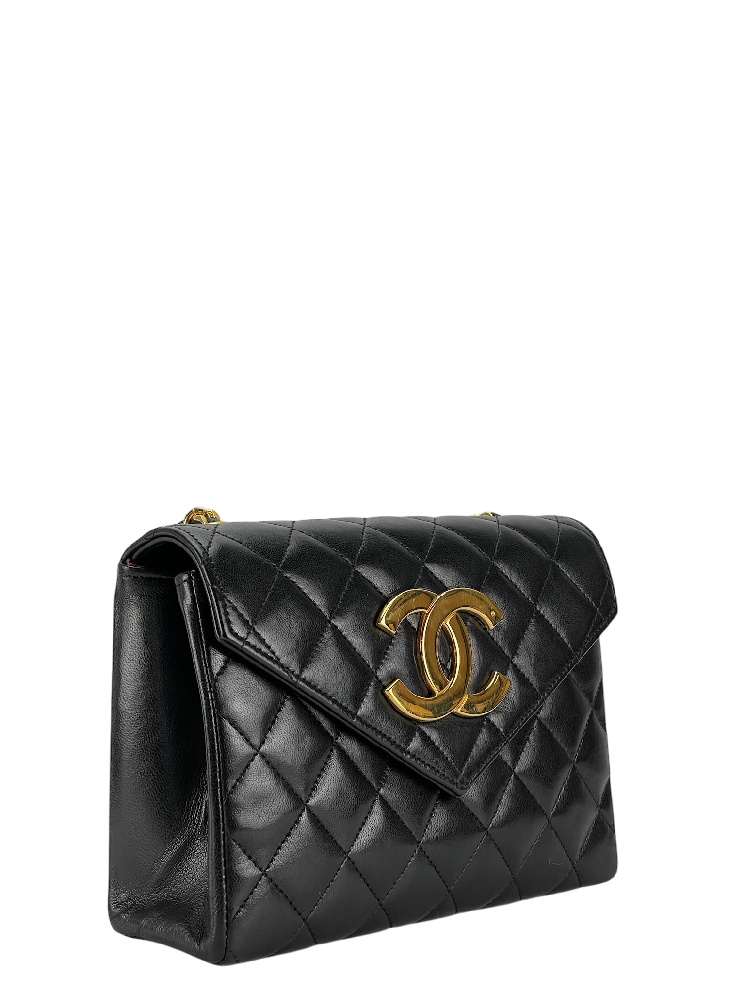 CHANEL -  Black Lambskin Flap Chain Shoulder Bag