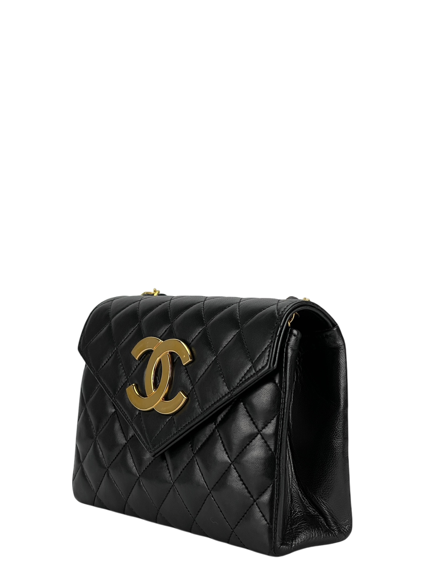 CHANEL -  Black Lambskin Flap Chain Shoulder Bag