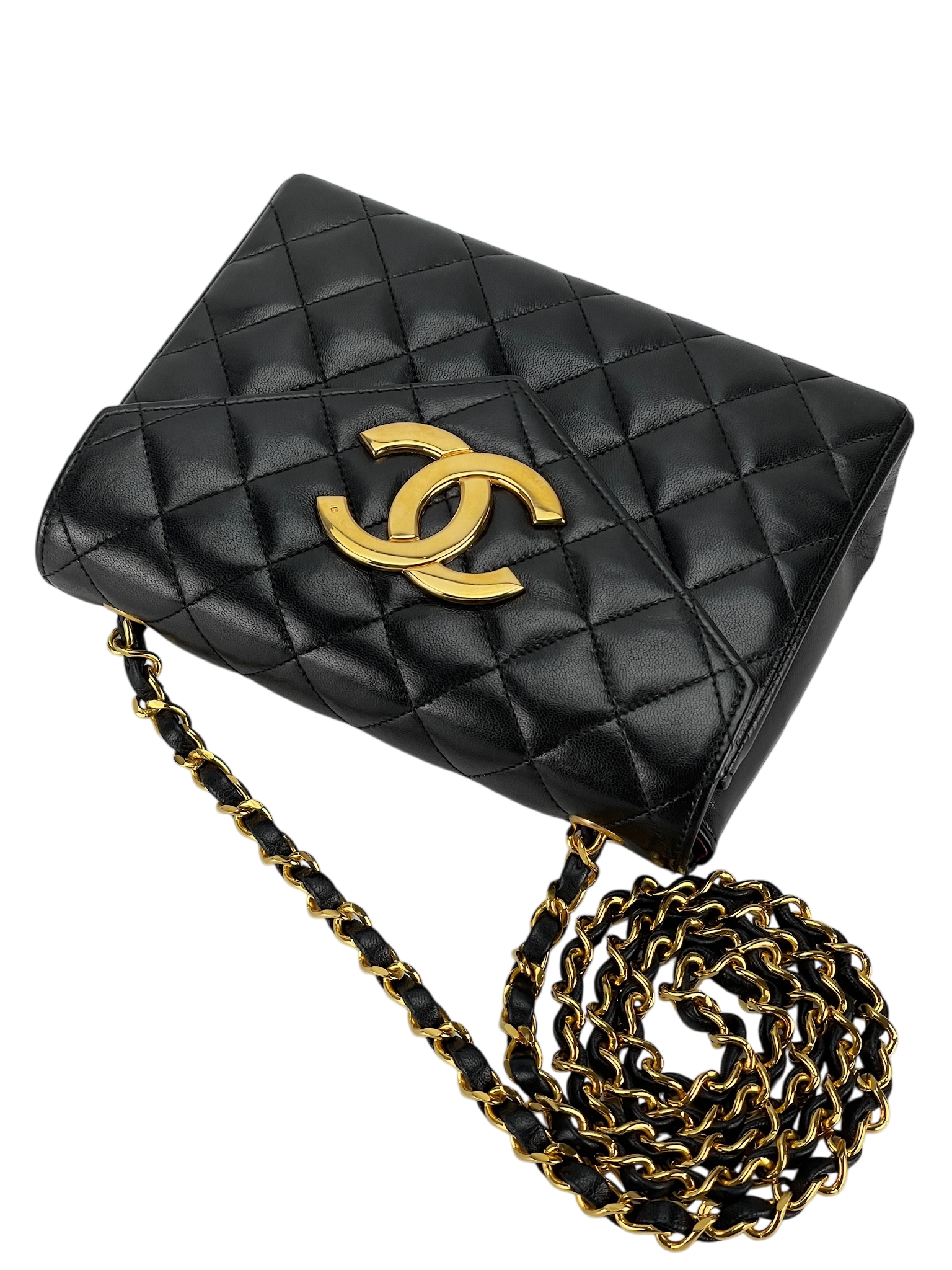 CHANEL -  Black Lambskin Flap Chain Shoulder Bag