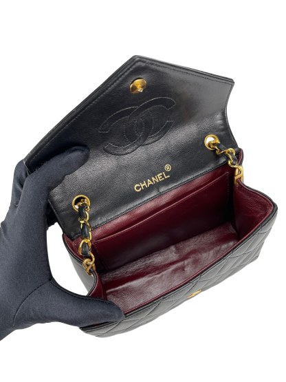 CHANEL -  Black Lambskin Flap Chain Shoulder Bag