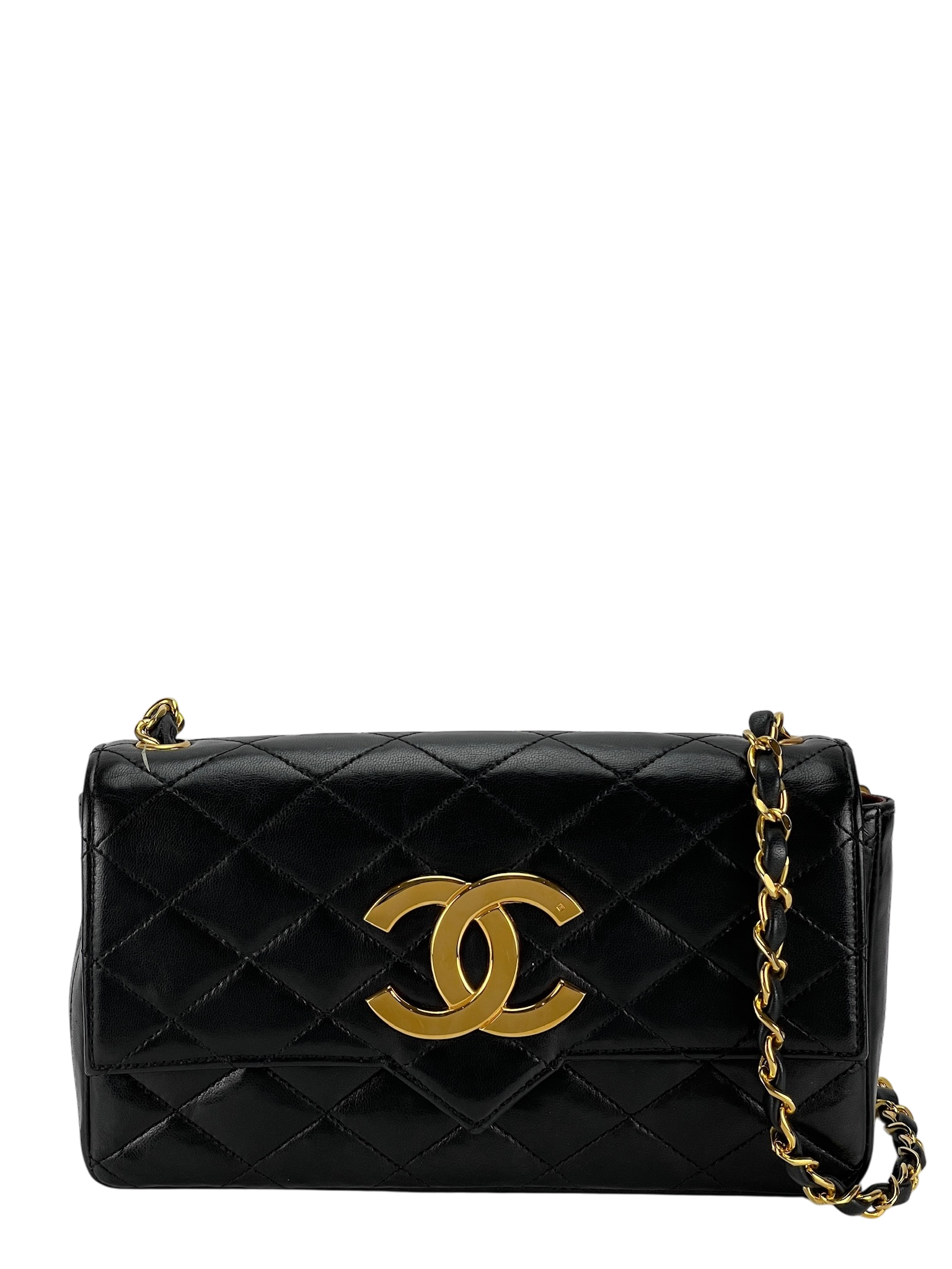 CHANEL -  Black Lambskin Quilted Lambskin Single Flap Bag
