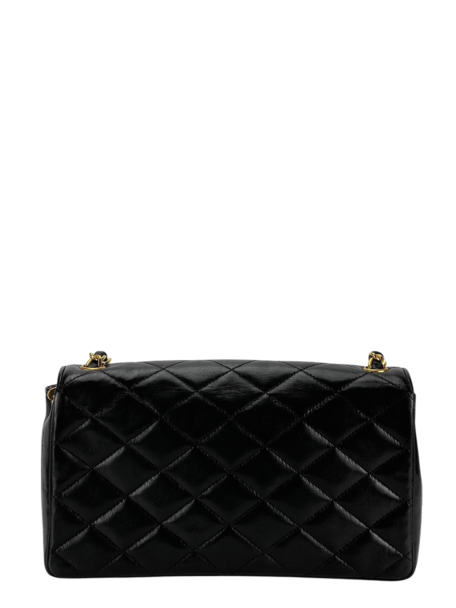 CHANEL -  Black Lambskin Quilted Lambskin Single Flap Bag