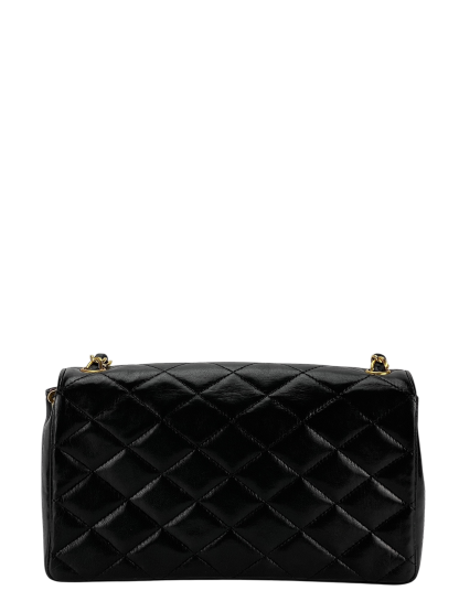 CHANEL -  Black Lambskin Quilted Lambskin Single Flap Bag