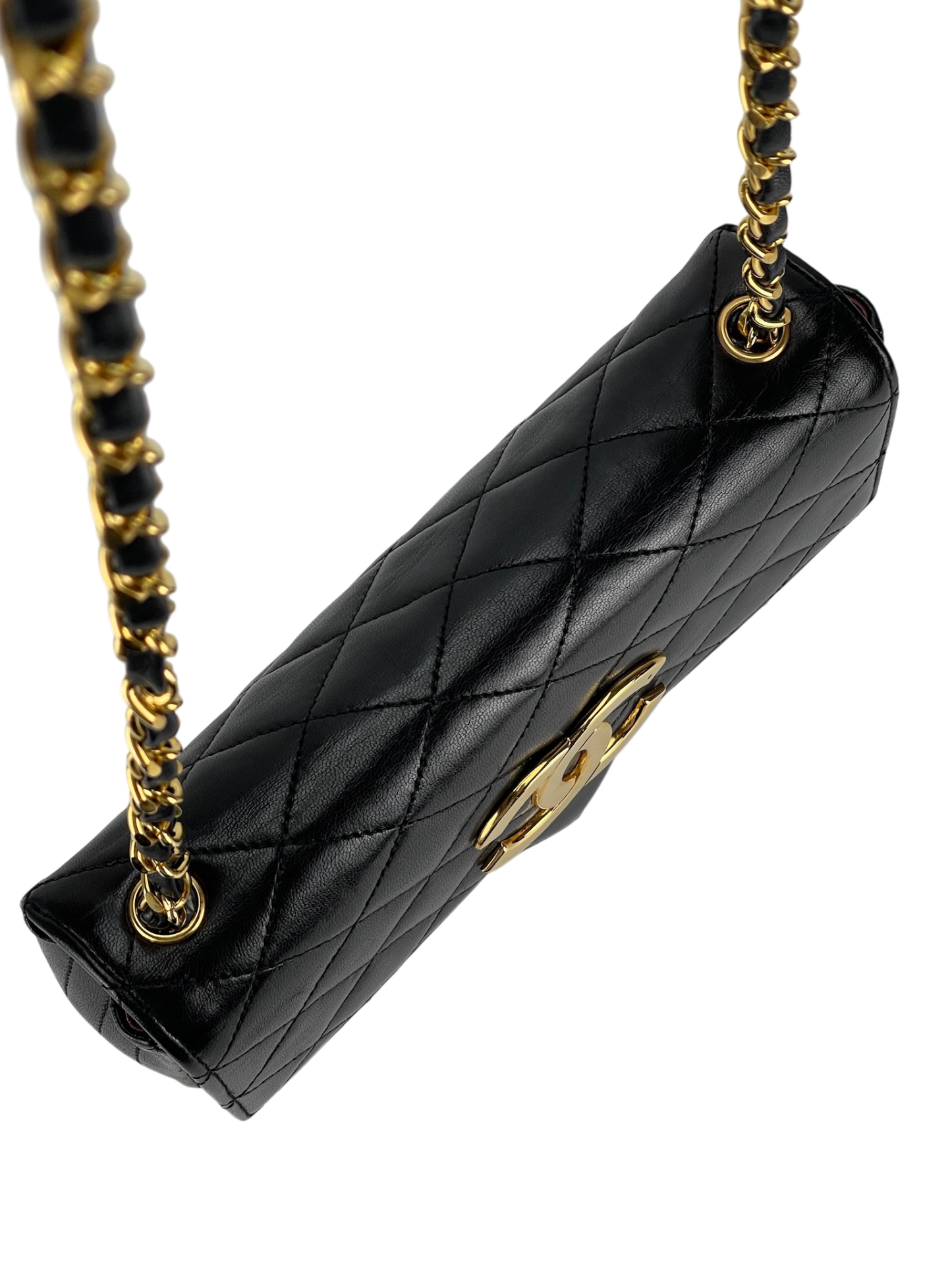 CHANEL -  Black Lambskin Quilted Lambskin Single Flap Bag