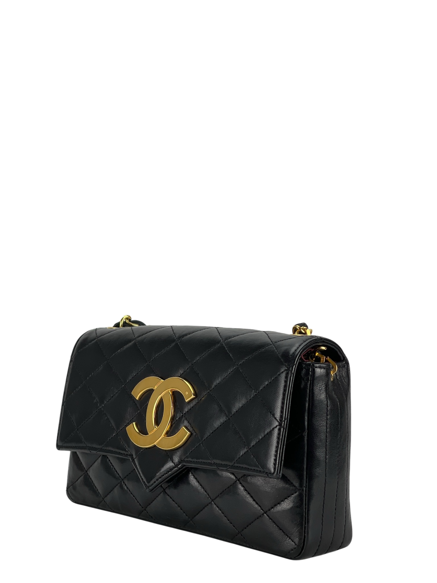 CHANEL -  Black Lambskin Quilted Lambskin Single Flap Bag