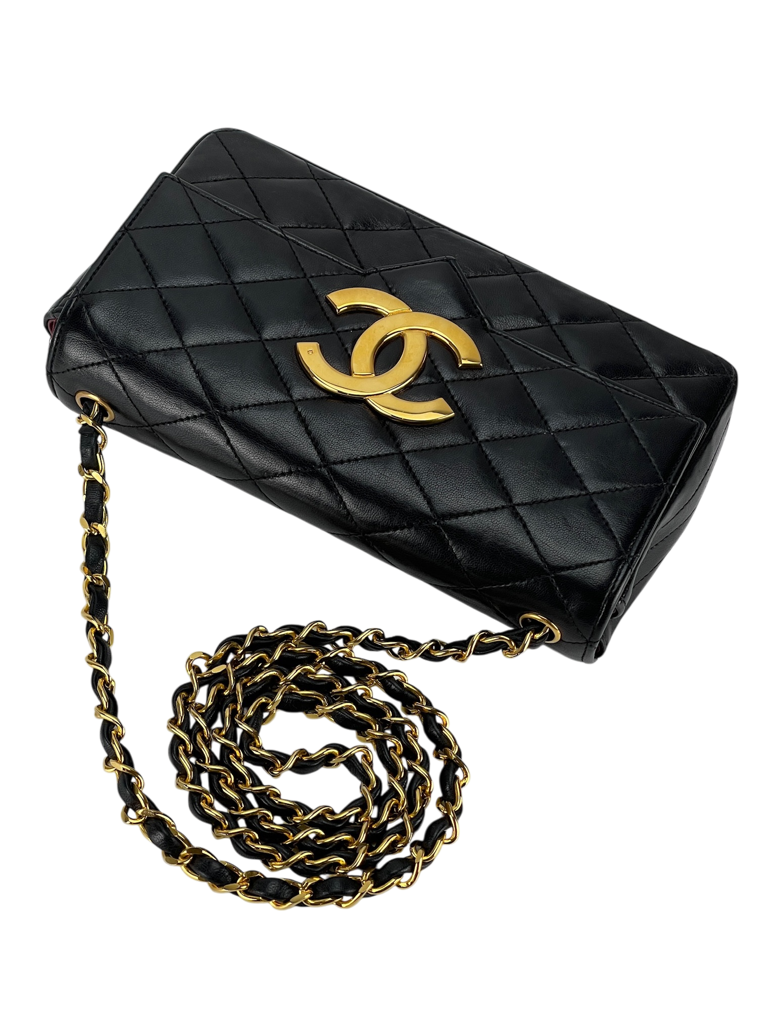 CHANEL -  Black Lambskin Quilted Lambskin Single Flap Bag