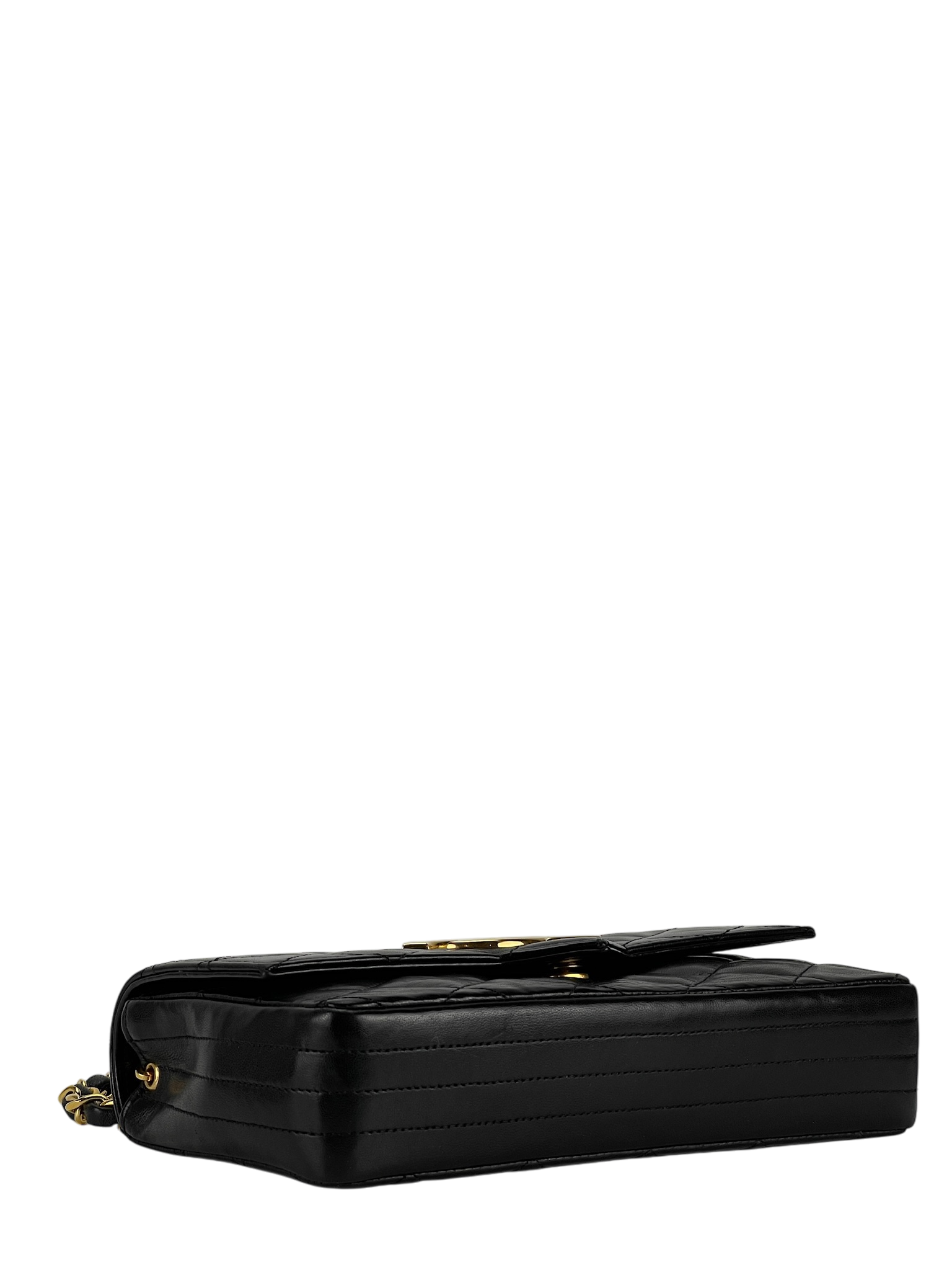 CHANEL -  Black Lambskin Quilted Lambskin Single Flap Bag