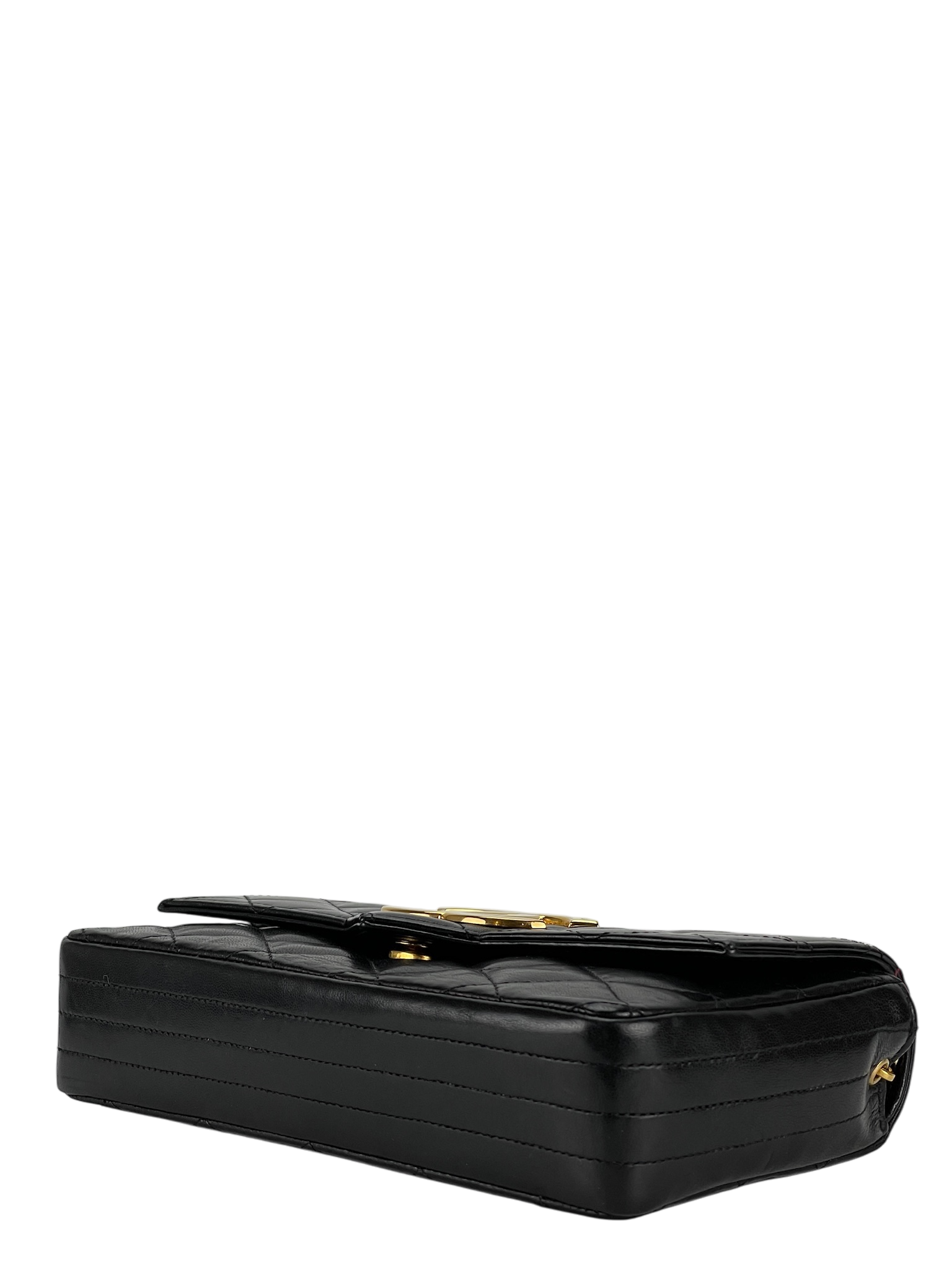 CHANEL -  Black Lambskin Quilted Lambskin Single Flap Bag