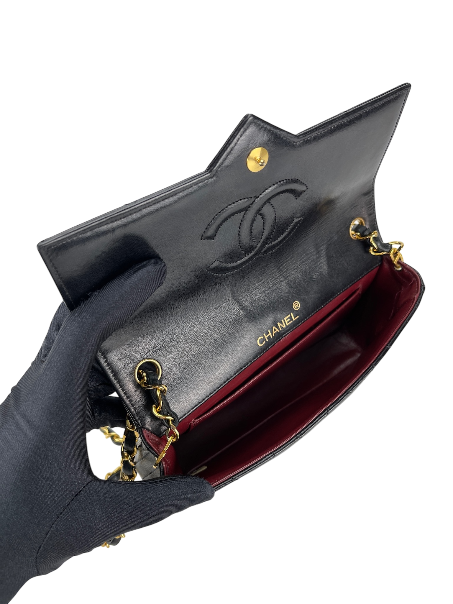 CHANEL -  Black Lambskin Quilted Lambskin Single Flap Bag