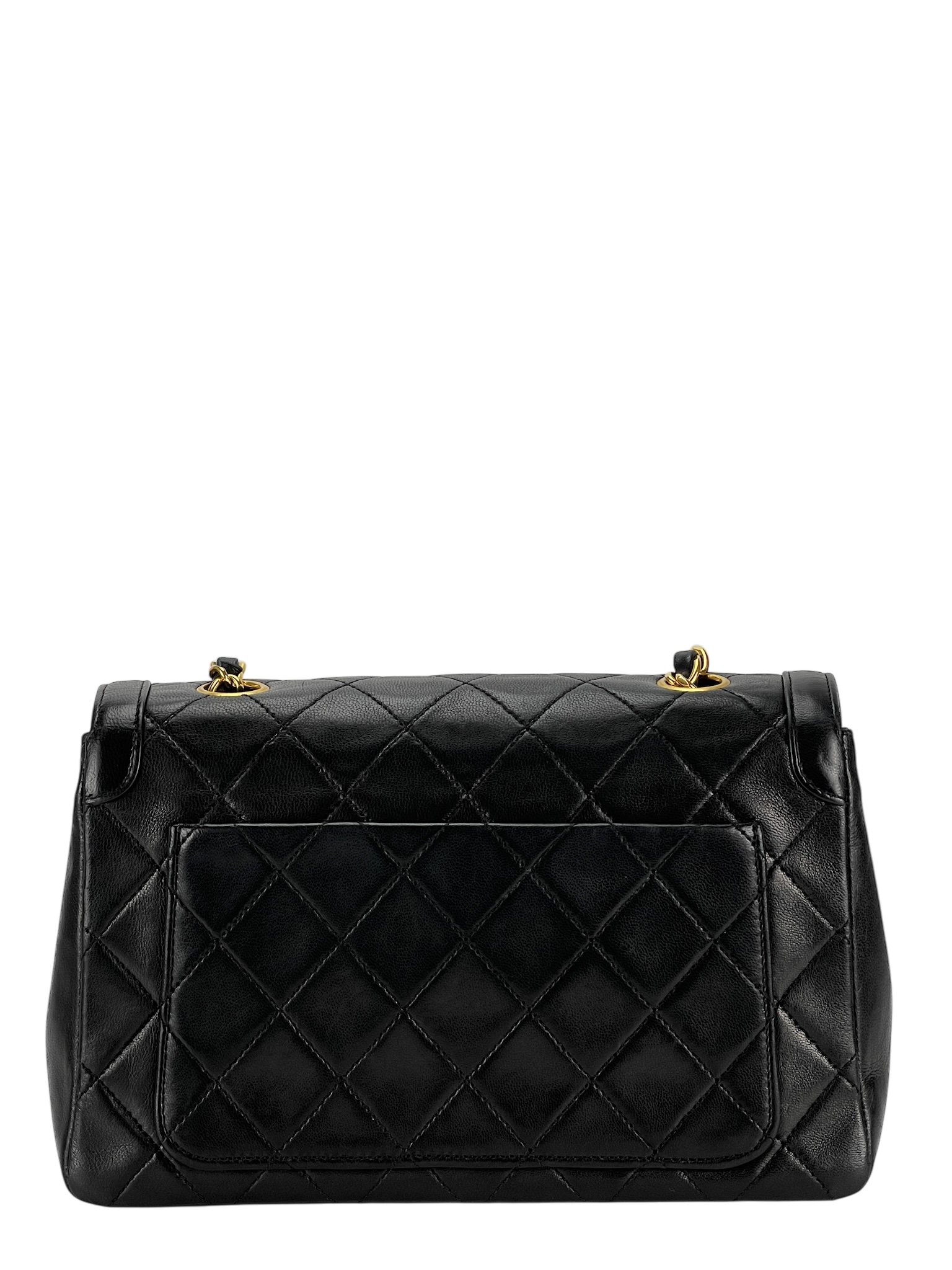 CHANEL -  Black Lambskin Quilted Lambskin Single Flap Bag